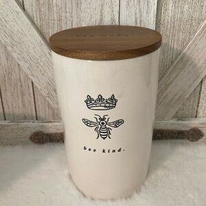 Rae Dunn Queen Bee Kind Crown Canister with Wooden Lid